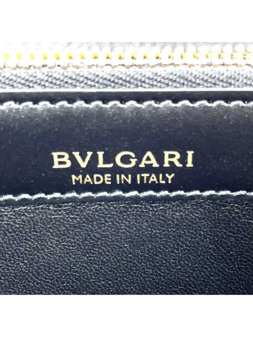 Bvlgari B-zero One Charm L-shaped Zipper Leather Black White Wallet Gold